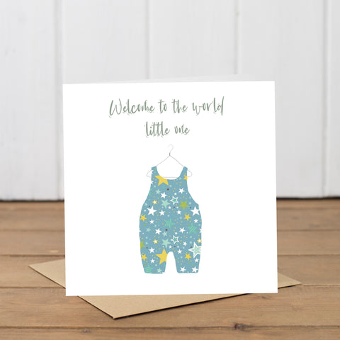 Welcome to the world Baby Boy Dungarees Card