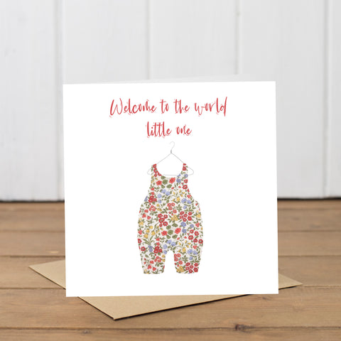 Welcome to the world Baby Girl Dungarees Card