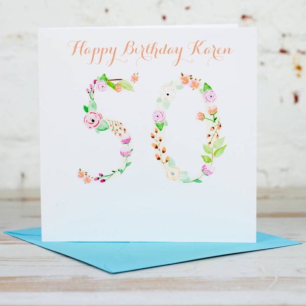 Personalised Floral Age 18th-100th Card - Yellowstone Art Boutique
