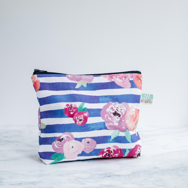 Floral Blue Stripe Wash Bag - Yellowstone Art Boutique