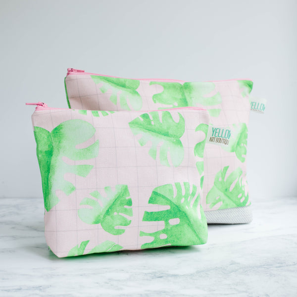 Monstera Grid Wash Bag - Yellowstone Art Boutique