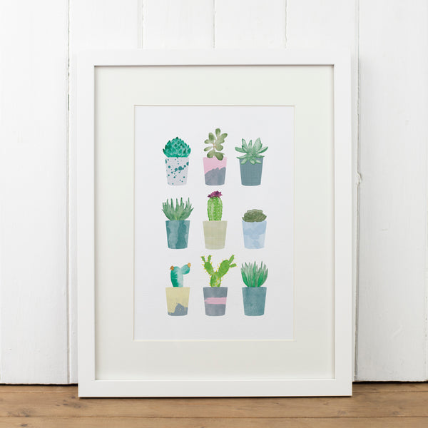 Succulents in Pots Art Print - Yellowstone Art Boutique