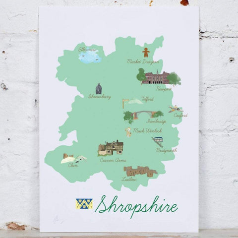 Shropshire Map Art Print - Yellowstone Art Boutique