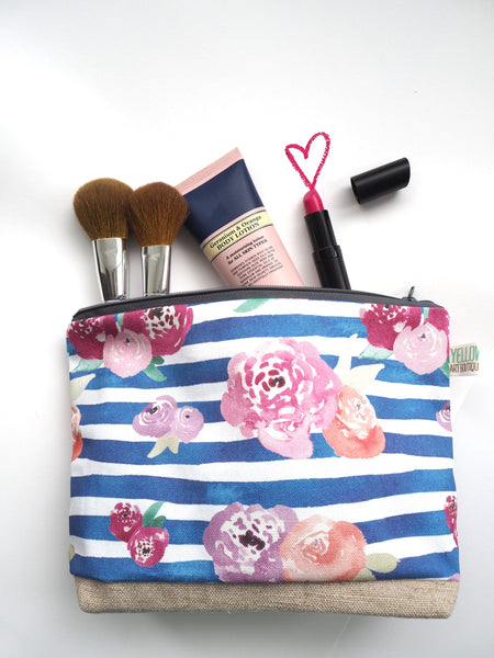 Floral Blue Stripe Wash Bag - Yellowstone Art Boutique