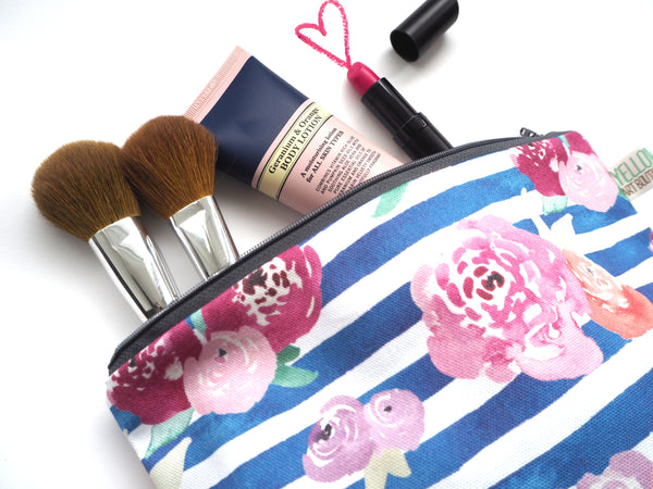 Floral Blue Stripe Wash Bag - Yellowstone Art Boutique