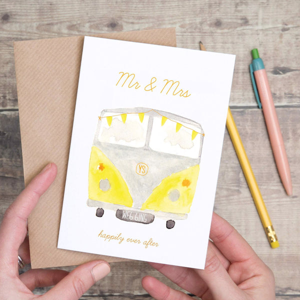 Yellow Campervan Wedding Day Card - Yellowstone Art Boutique