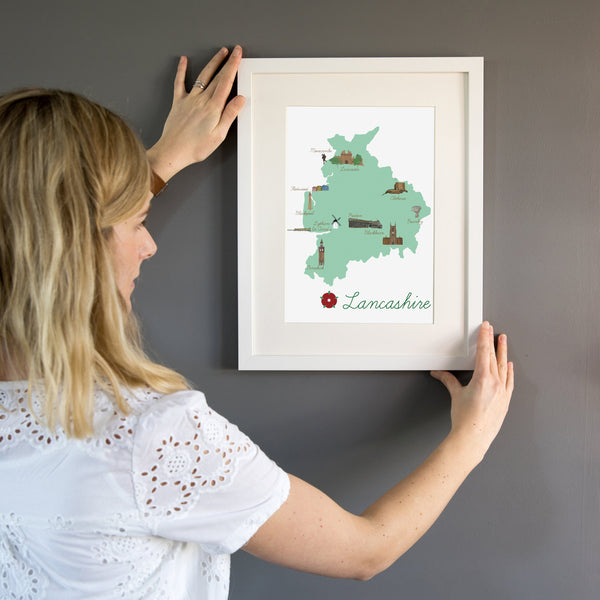 Lancashire  Map Art Print - Yellowstone Art Boutique