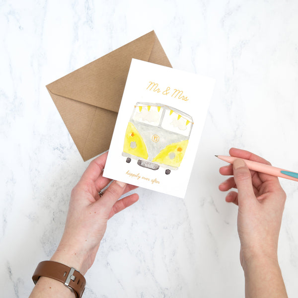 Yellow Campervan Wedding Day Card - Yellowstone Art Boutique