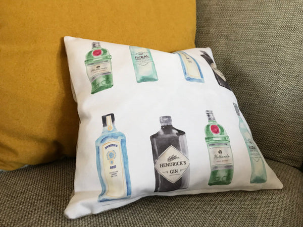 Gin Bottles Cushion - Yellowstone Art Boutique