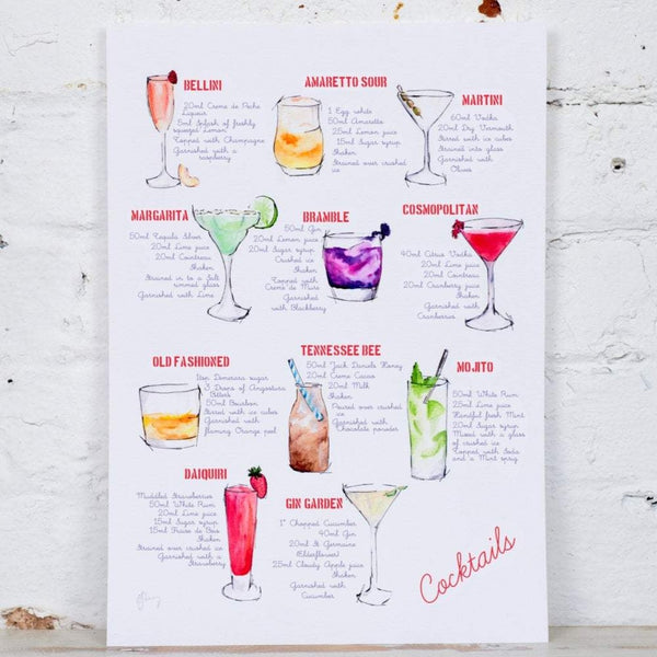 Cocktail Recipes Art Print - Yellowstone Art Boutique