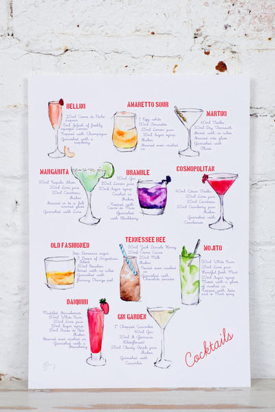 Cocktail Recipes Art Print - Yellowstone Art Boutique