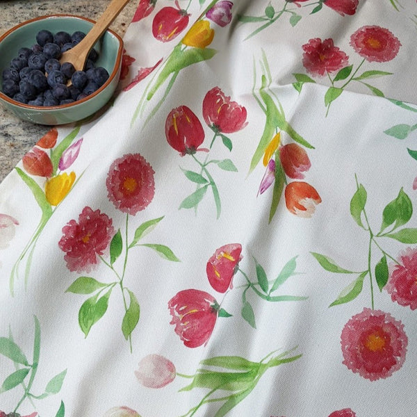 White Tulips & Peony Tea Towel