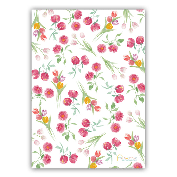White Tulips & Peony Tea Towel