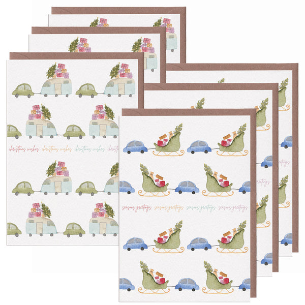 Car Caravan & Sleigh Christmas Card Pack - Yellowstone Art Boutique