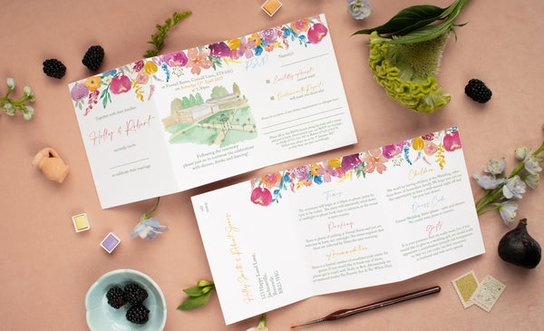 Foxtail Barns 3 page concertina Wedding Invitation (Day Guests) - Yellowstone Art Boutique