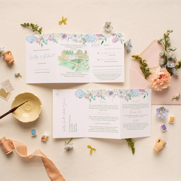 Foxtail Barns 3 page concertina Wedding Invitation (Day Guests) - Yellowstone Art Boutique