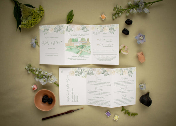 Foxtail Barns 3 page concertina Wedding Invitation (Day Guests) - Yellowstone Art Boutique