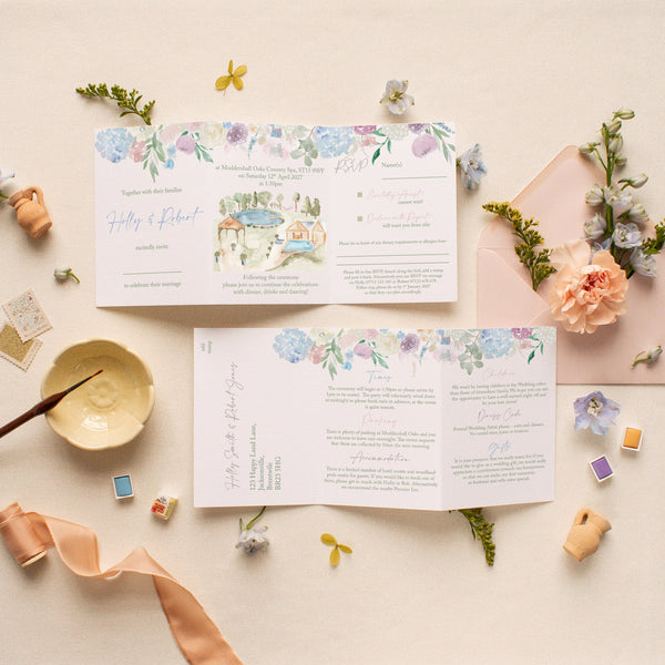 Moddershall Oaks 3 page concertina Wedding Invitation (Day Guests) - Yellowstone Art Boutique