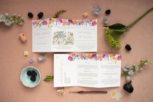 Moddershall Oaks 3 page concertina Wedding Invitation (Day Guests) - Yellowstone Art Boutique