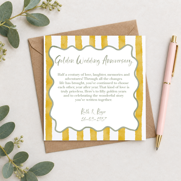 Golden Wedding Anniversary Sentimental Heartfelt Verse Personalised Card Wavy Striped Pattern