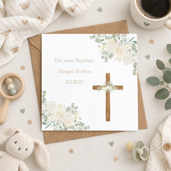 Crucifix Baptism or Christening Personalised Card