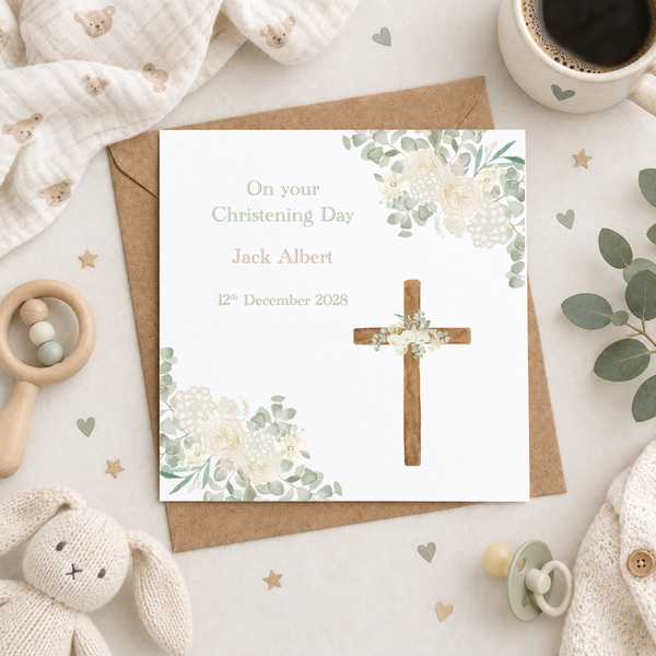 Crucifix Baptism or Christening Personalised Card