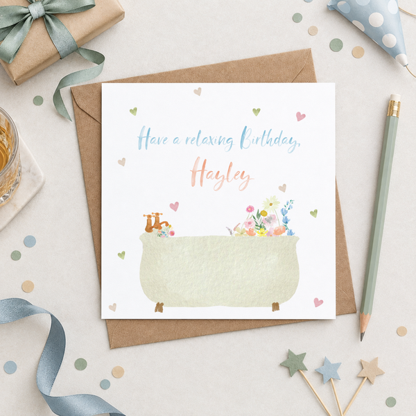 Personalised Relaxing Bath Birthday Card