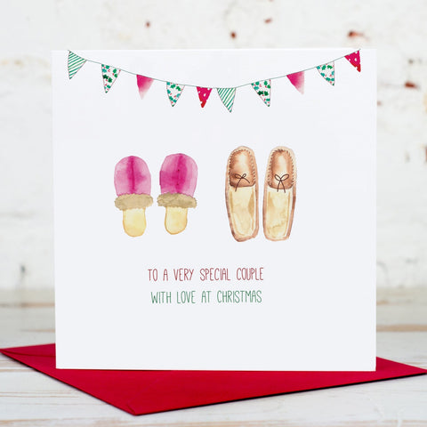 Christmas Slippers Personalised Couple Card