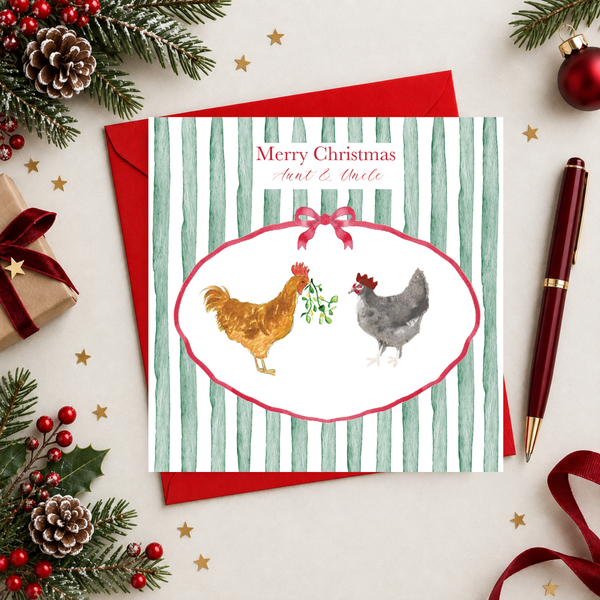 Christmas Stripe Chickens Personalised Card