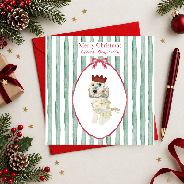 Christmas Stripe Dog Personalised Card