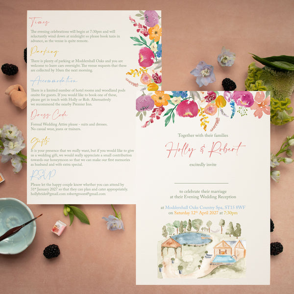 Moddershall Oaks A5 Wedding Invitation (Evening Guests)
