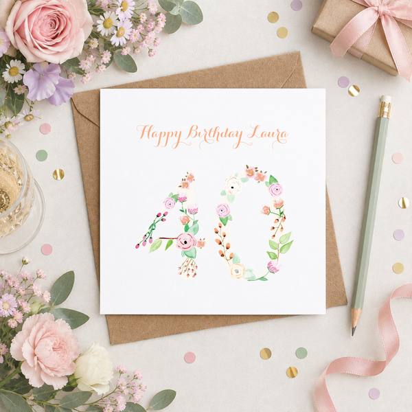 Personalised Floral Age 18th-100th Card - Yellowstone Art Boutique