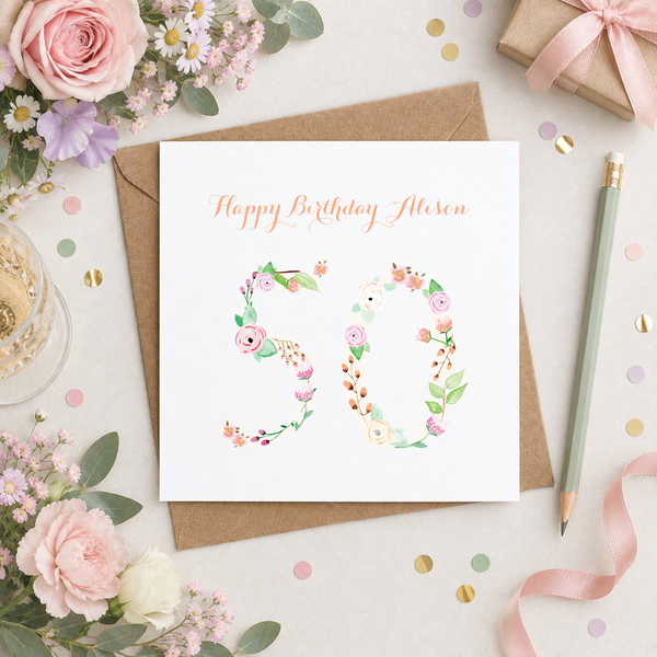 Personalised Floral Age 18th-100th Card - Yellowstone Art Boutique