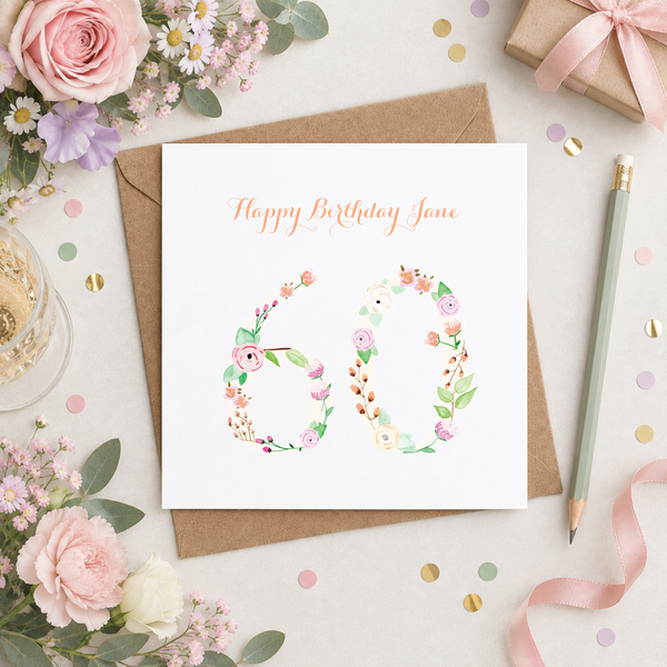 Personalised Floral Age 18th-100th Card - Yellowstone Art Boutique