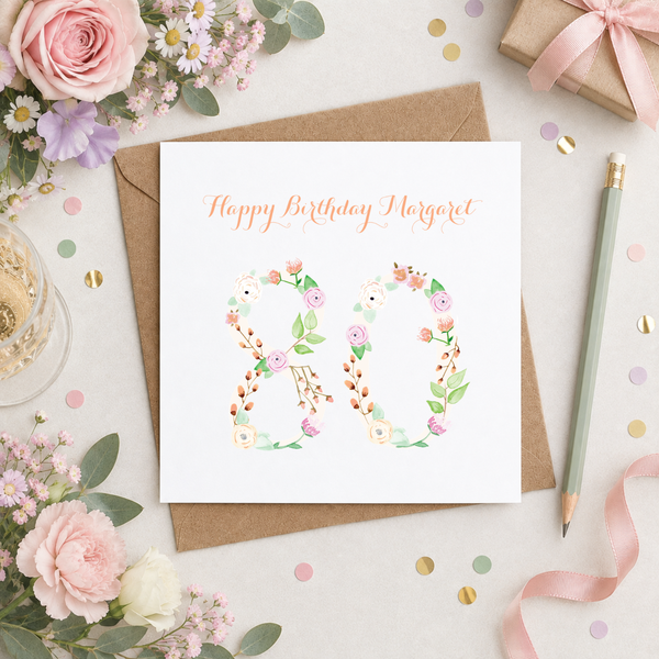 Personalised Floral Age 18th-100th Card - Yellowstone Art Boutique