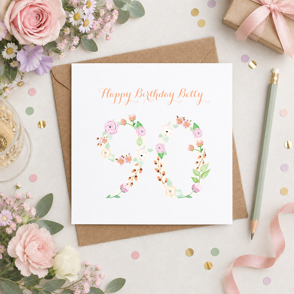 Personalised Floral Age 18th-100th Card - Yellowstone Art Boutique