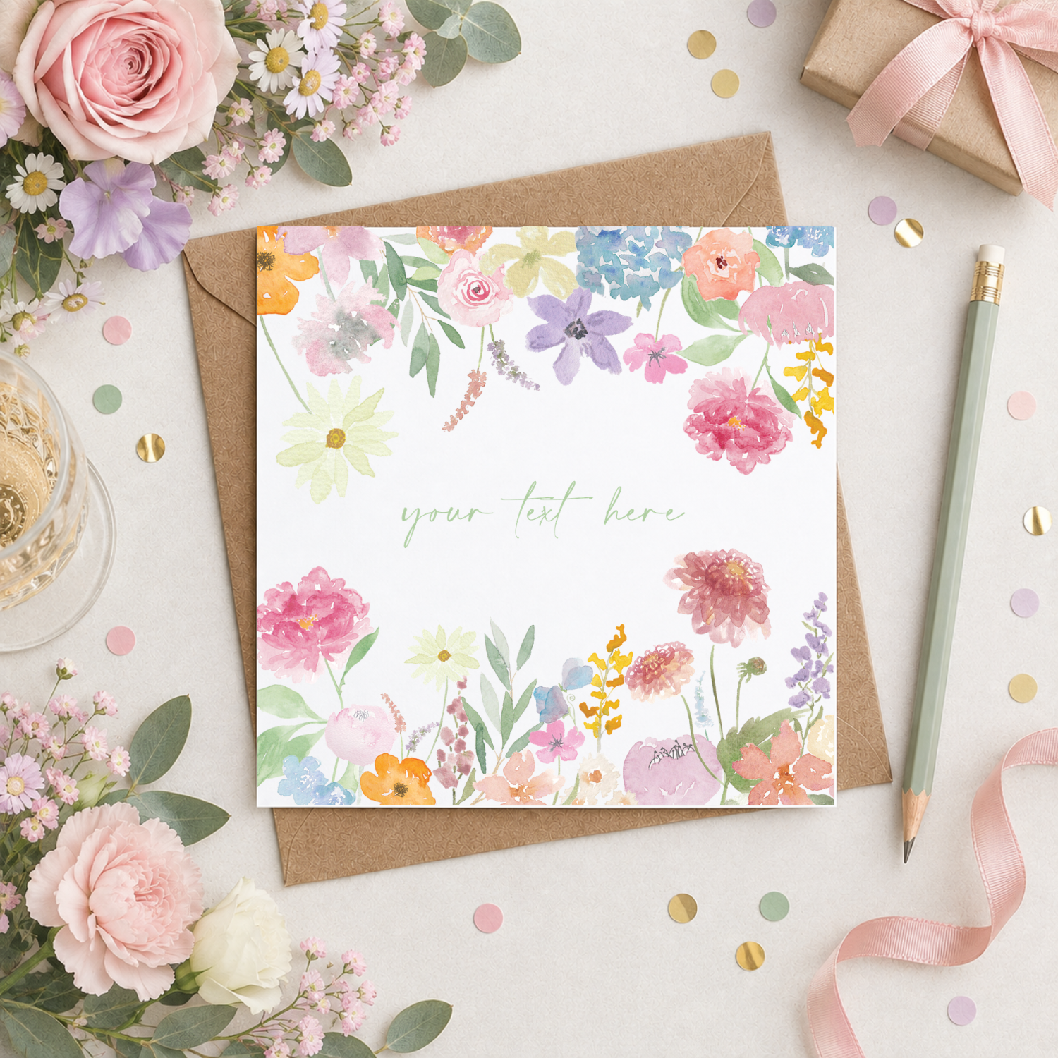Personalised Pastel Wild Flowers Any Occassion Card