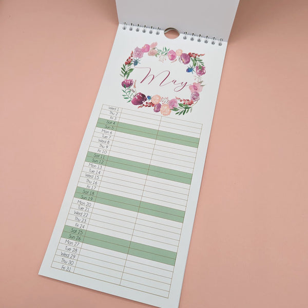 2024 Watercolour Flower Organiser Wall Calendar