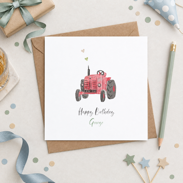 Personalised Red Tractor Birthday Card