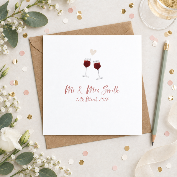 Personalised Red Wine Wedding Anniversary Engagement Greetings Card