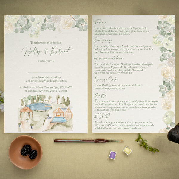 Moddershall Oaks A5 Wedding Invitation (Evening Guests)