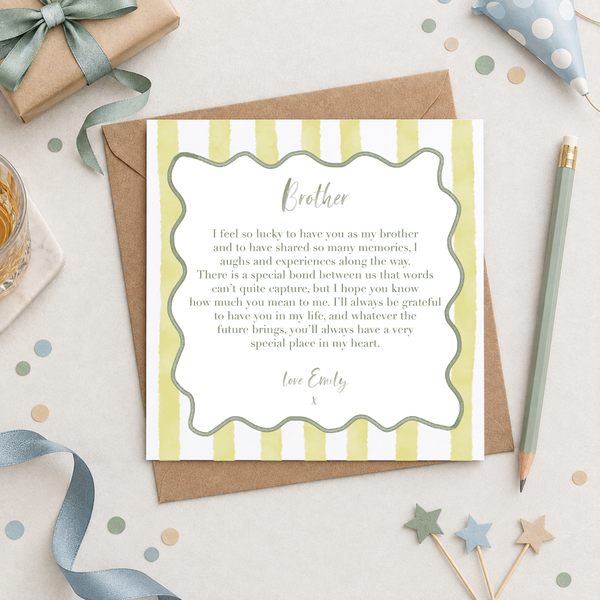 Brother Sentimental Heartfelt Verse Birthday Personalised Card Wavy Striped Pattern