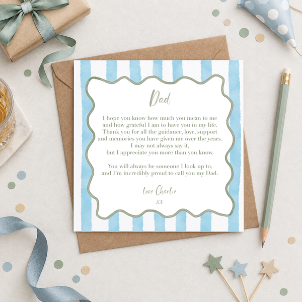 Dad Sentimental Heartfelt Verse Birthday Personalised Card Wavy Striped Pattern