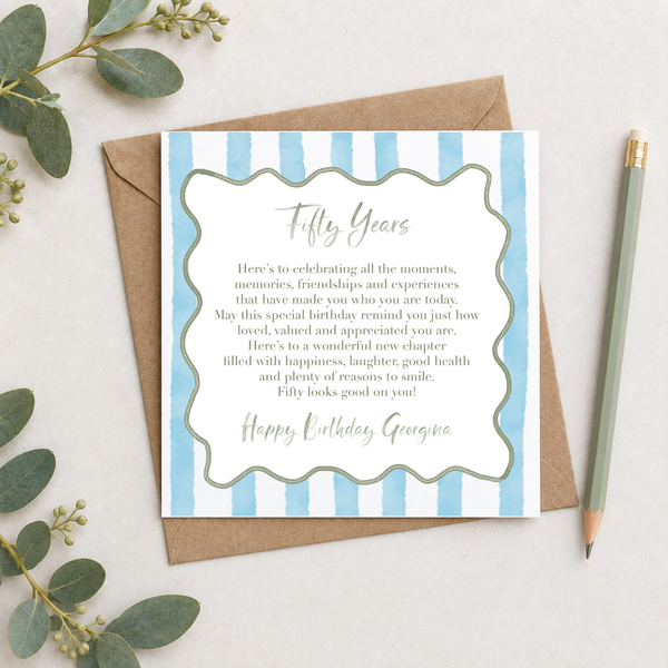 Wavy Striped 80th Birthday Eighty Years Personalised Card