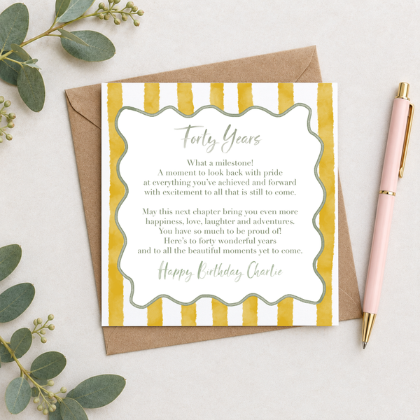 Wavy Striped 80th Birthday Eighty Years Personalised Card