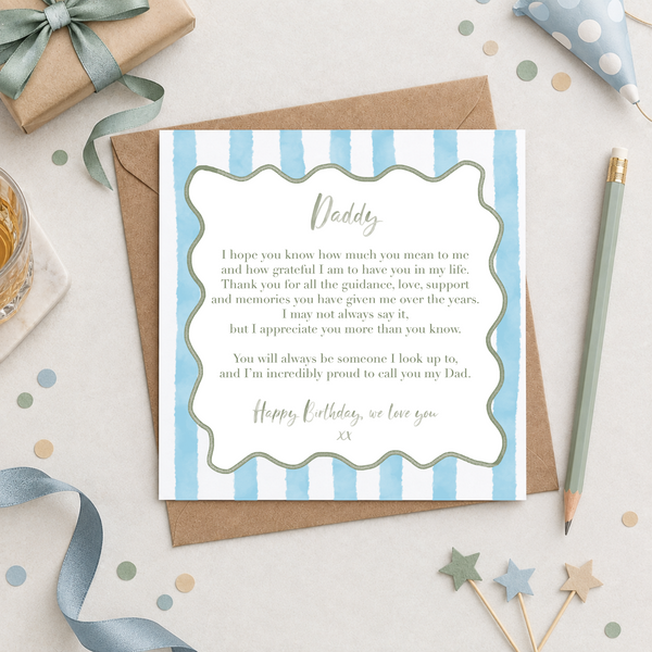 Dad Sentimental Heartfelt Verse Birthday Personalised Card Wavy Striped Pattern