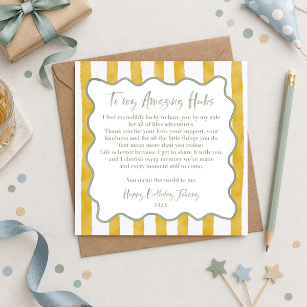 Husband Sentimental Heartfelt Verse Birthday Personalised Card Wavy Striped Pattern