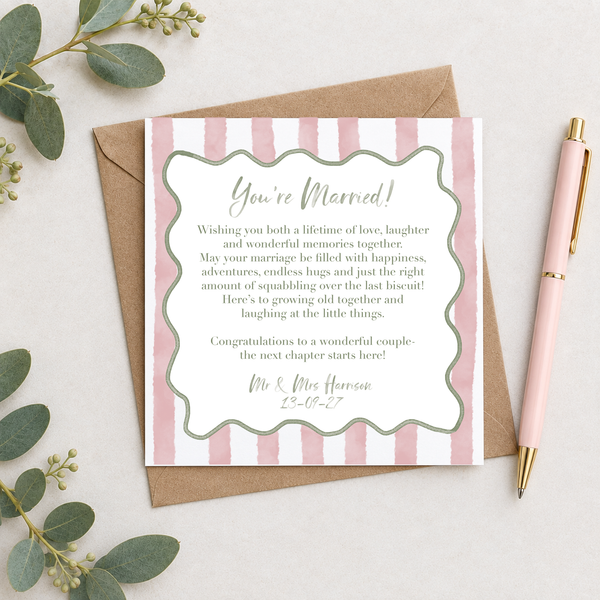You're Married Sentimental Verse Personalised Wavy Striped Card