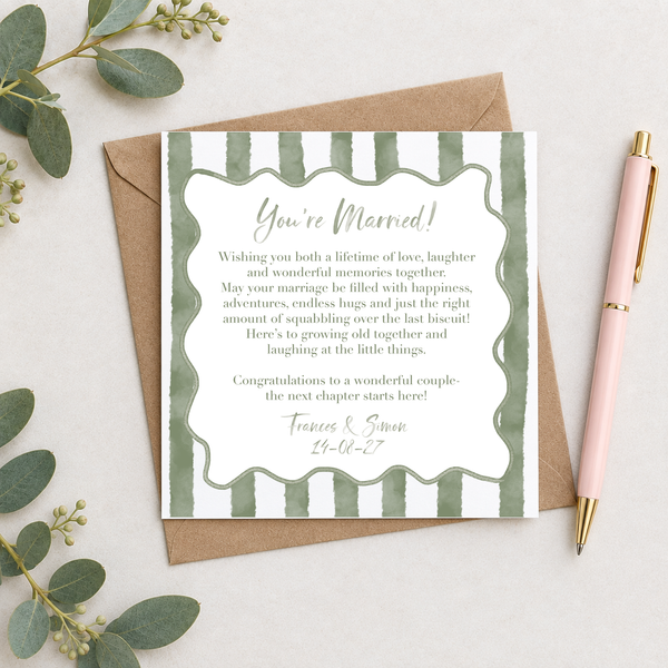 You're Married Sentimental Verse Personalised Wavy Striped Card