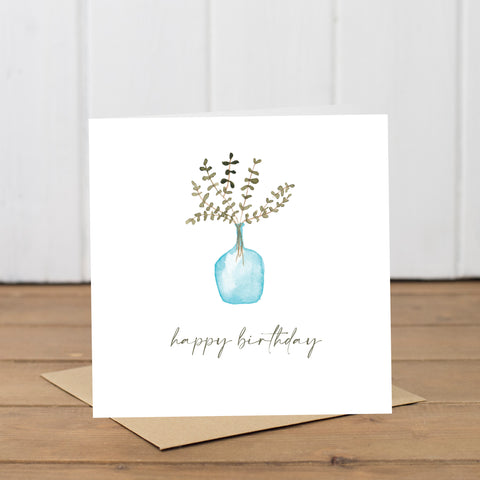 Blue Vase Simple Birthday Wishes Card